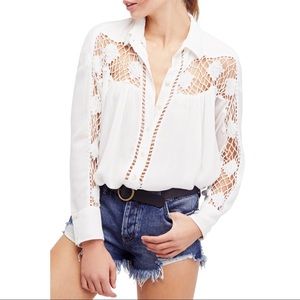 NWT Free People Crochet Button Down Top Medium